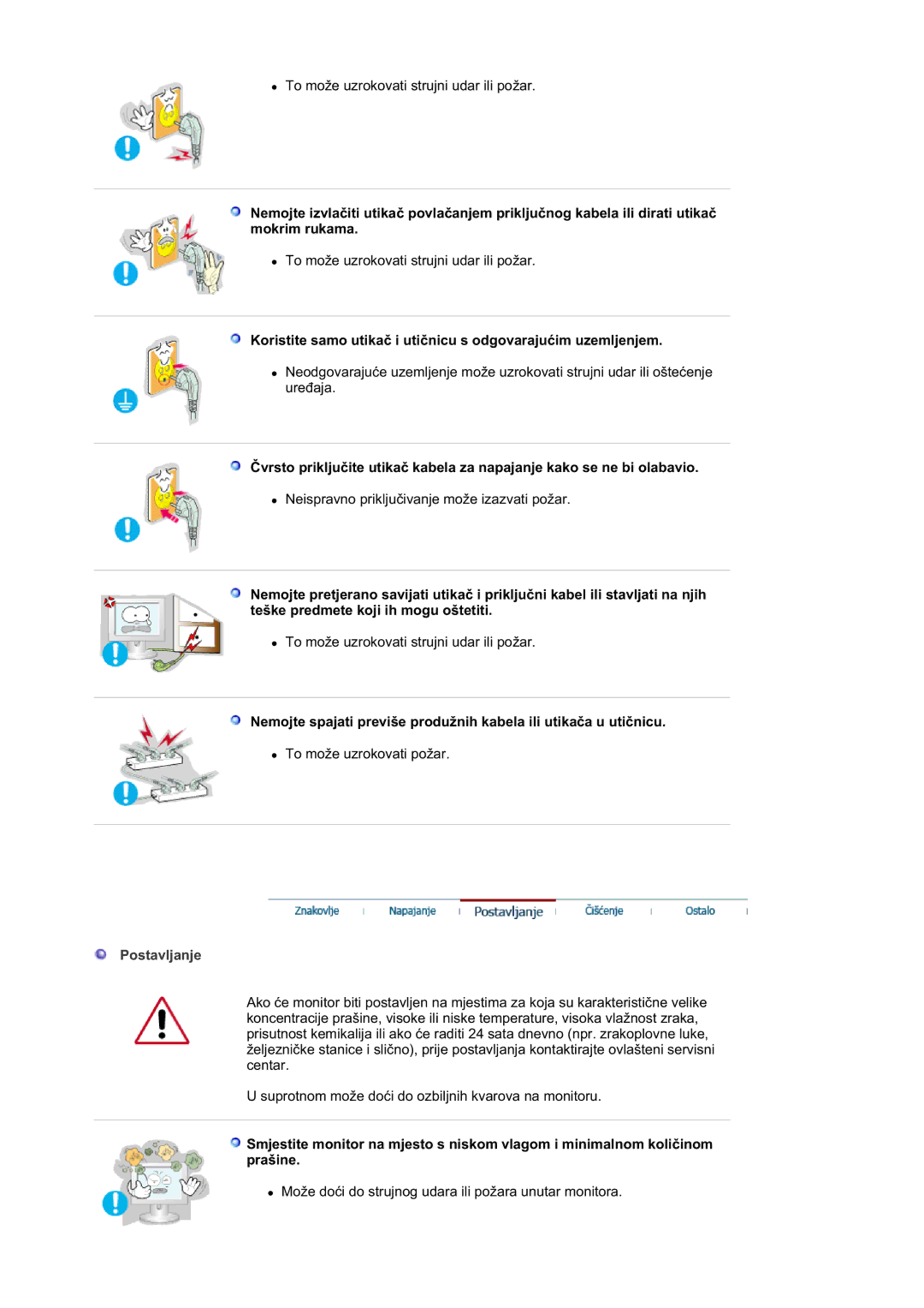 Samsung DE19PSQFV/EDC, DE17PSQFV/EDC manual Koristite samo utikaþ i utiþnicu s odgovarajuüim uzemljenjem, Postavljanje 