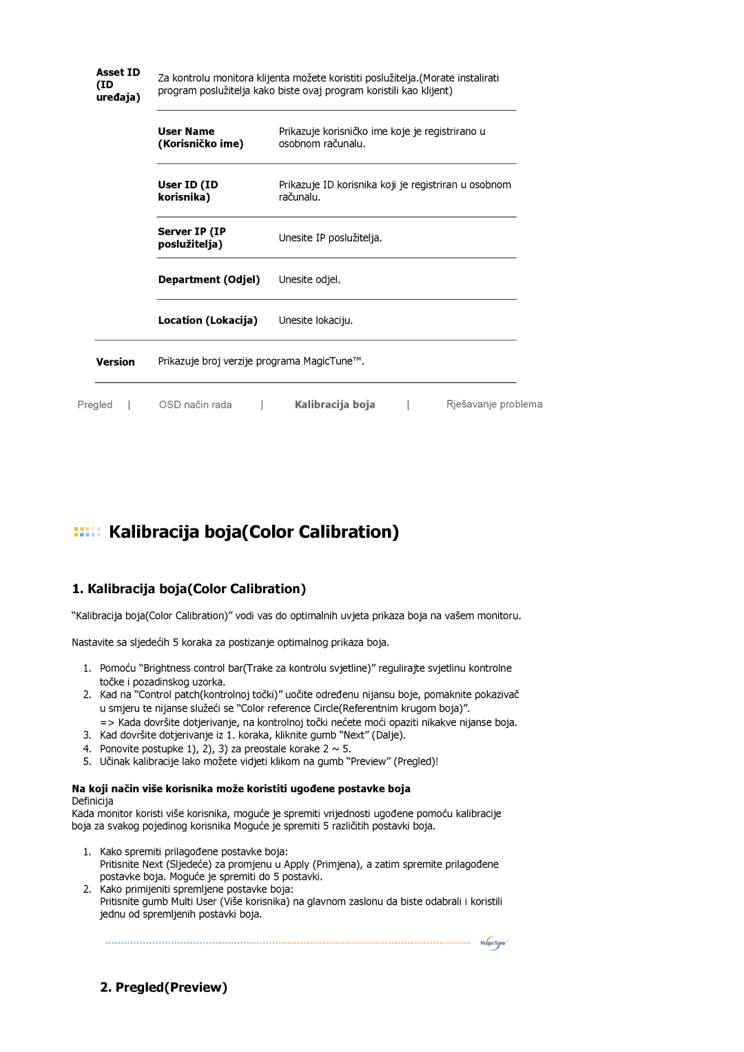 Samsung DE19PSQAQ/EDC, DE17PSQFV/EDC, DE17PSQAQ/EDC, DE19PSQFV/EDC, GS19ESSS/EDC manual Kalibracija bojaColor Calibration 