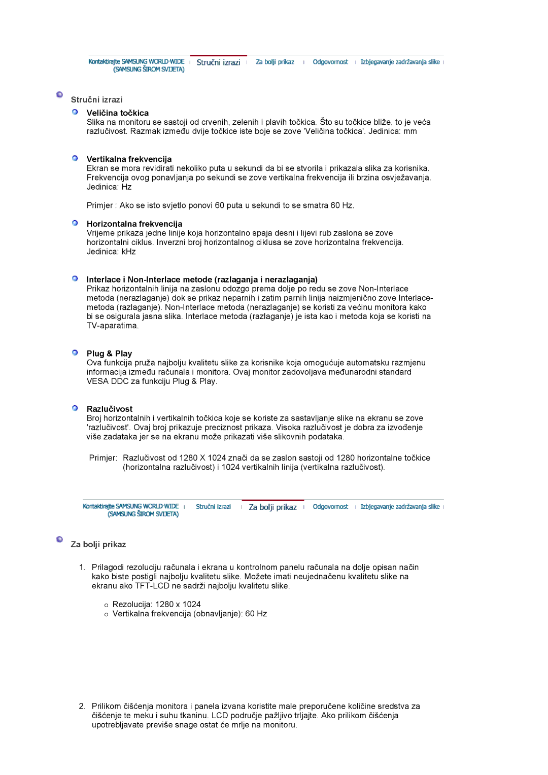 Samsung DE19PSQFV/EDC, DE17PSQFV/EDC, DE17PSQAQ/EDC, DE19PSQAQ/EDC, GS19ESSS/EDC manual Stručni izrazi, Za bolji prikaz 