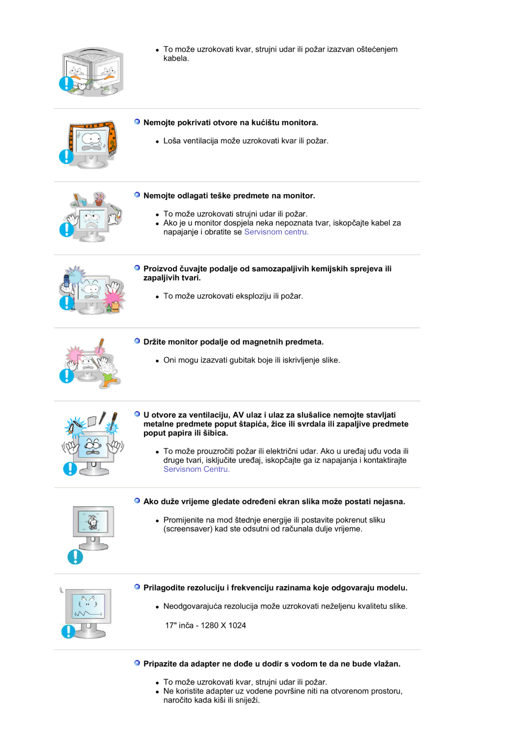 Samsung DE19PSQAQ/EDC manual Nemojte pokrivati otvore na kuüištu monitora, Nemojte odlagati teške predmete na monitor 