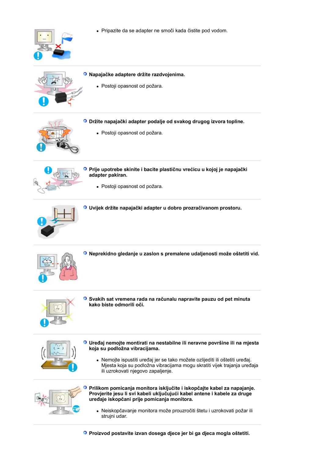 Samsung DE19PSQFV/EDC, DE17PSQFV/EDC, DE17PSQAQ/EDC, DE19PSQAQ/EDC, GS19ESSS/EDC manual Napajaþke adaptere držite razdvojenima 