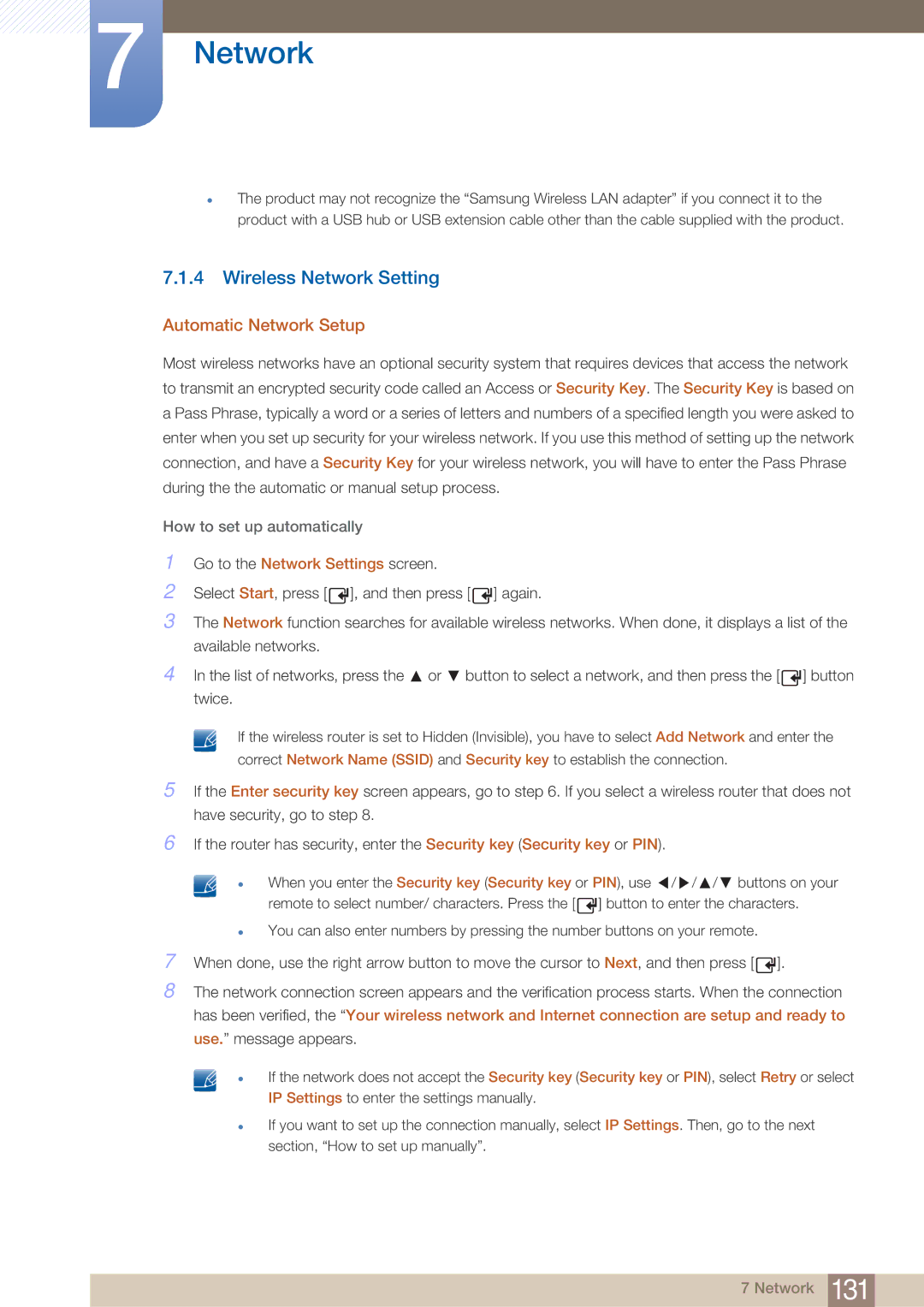 Samsung DE46C, DE55C, DE40C user manual Wireless Network Setting, Automatic Network Setup 