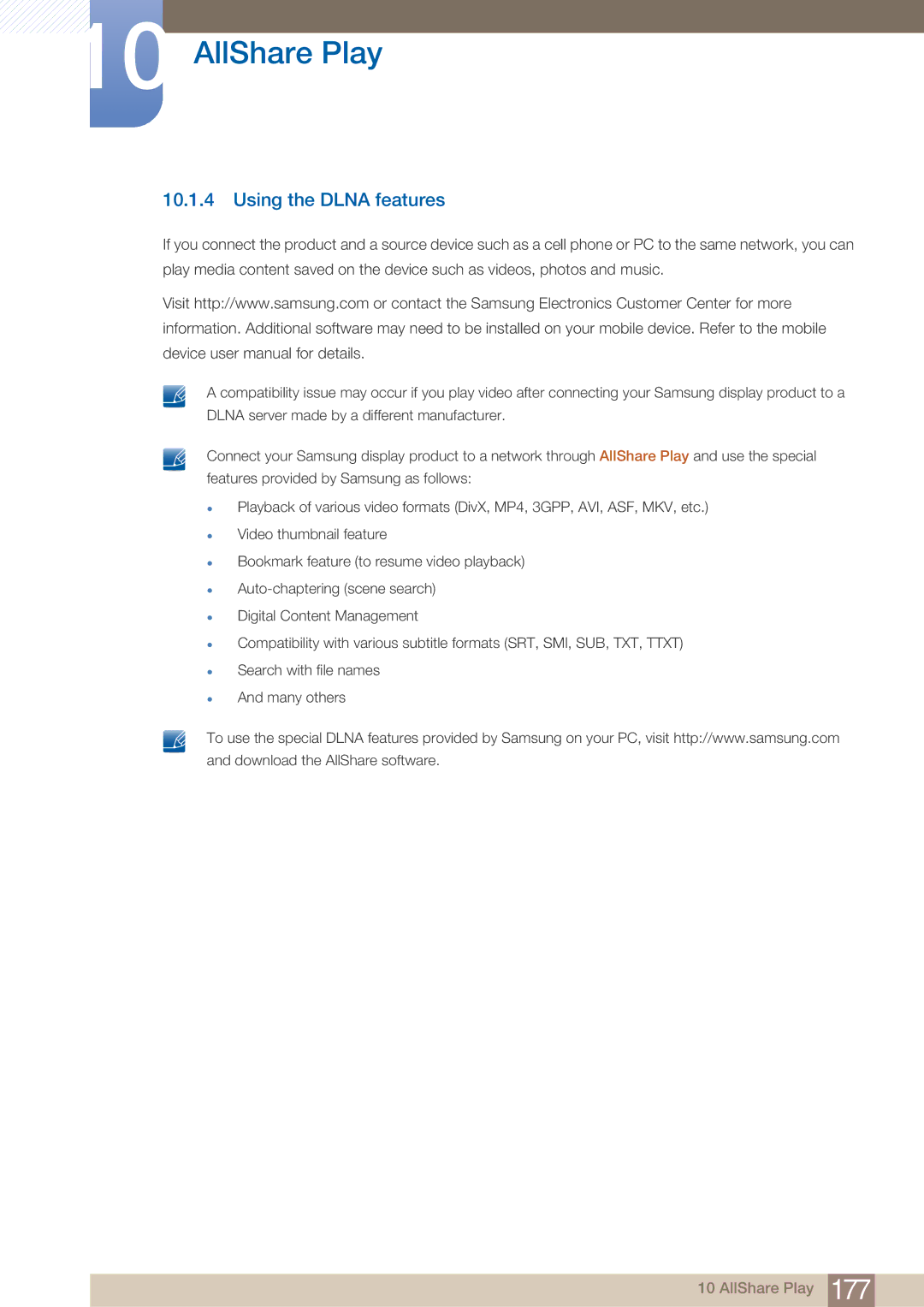 Samsung DE55C, DE40C, DE46C user manual Using the Dlna features 