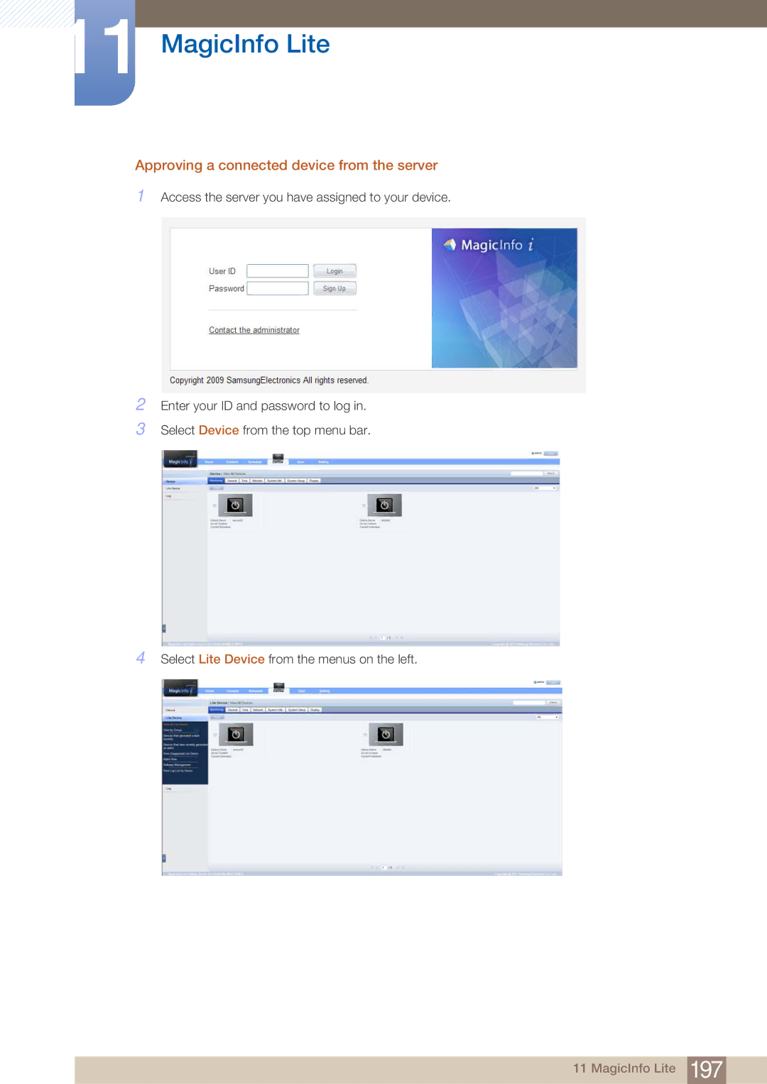 Samsung DE46C, DE55C, DE40C user manual Approving a connected device from the server 