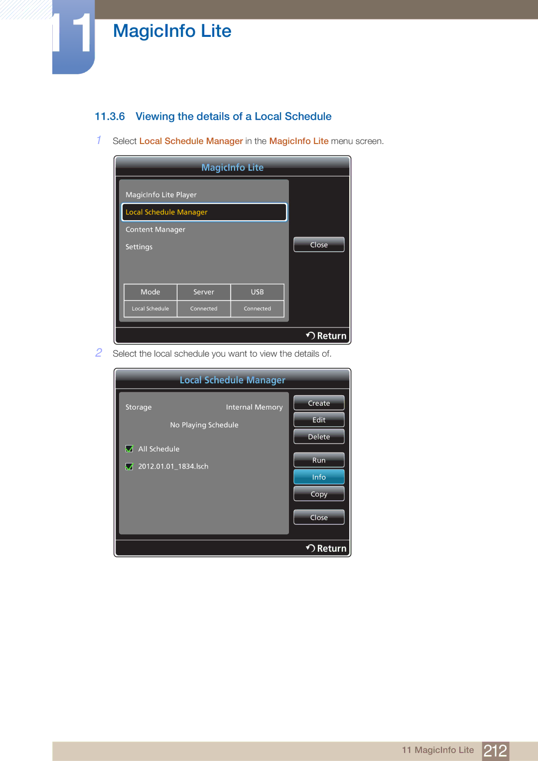 Samsung DE46C, DE55C, DE40C user manual Viewing the details of a Local Schedule 