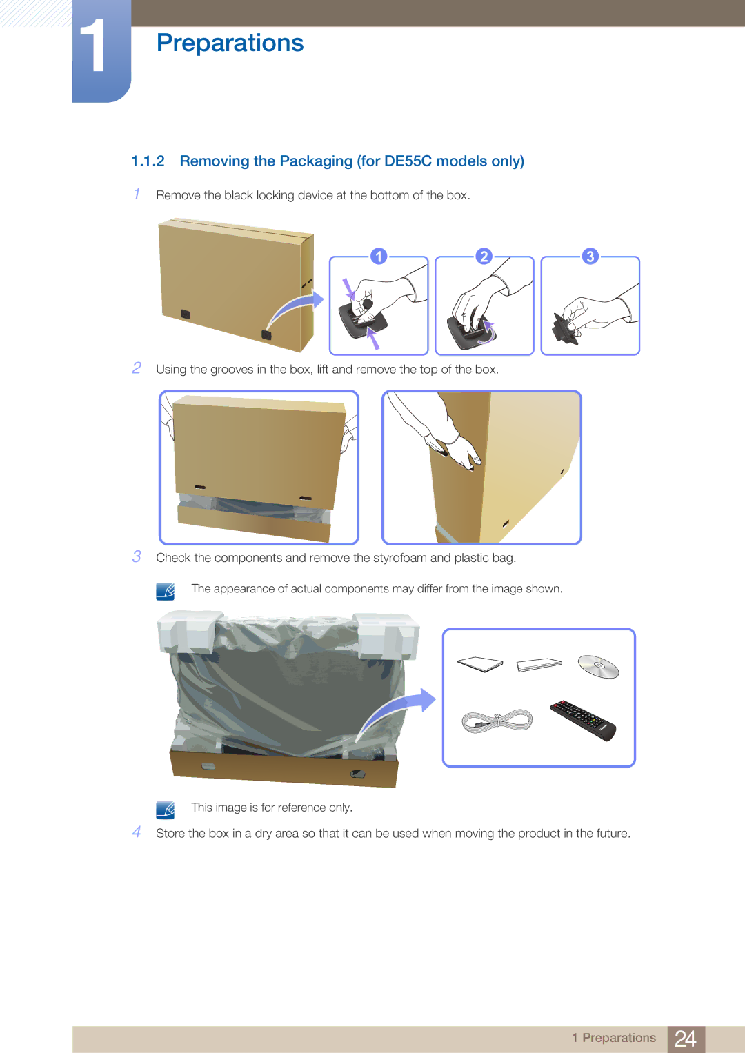 Samsung DE40C, DE46C user manual Removing the Packaging for DE55C models only, 123 