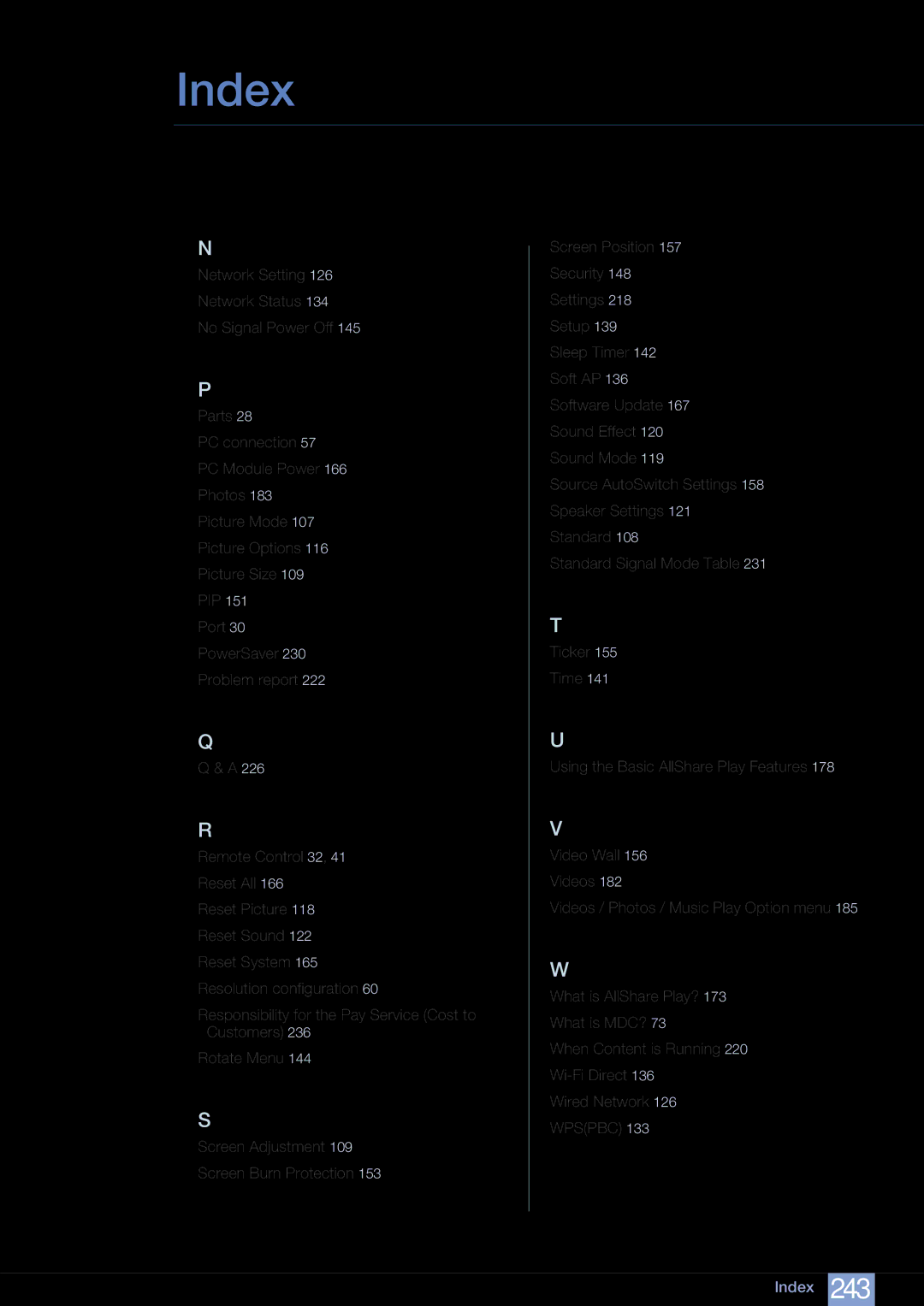 Samsung DE55C, DE40C, DE46C user manual Index 