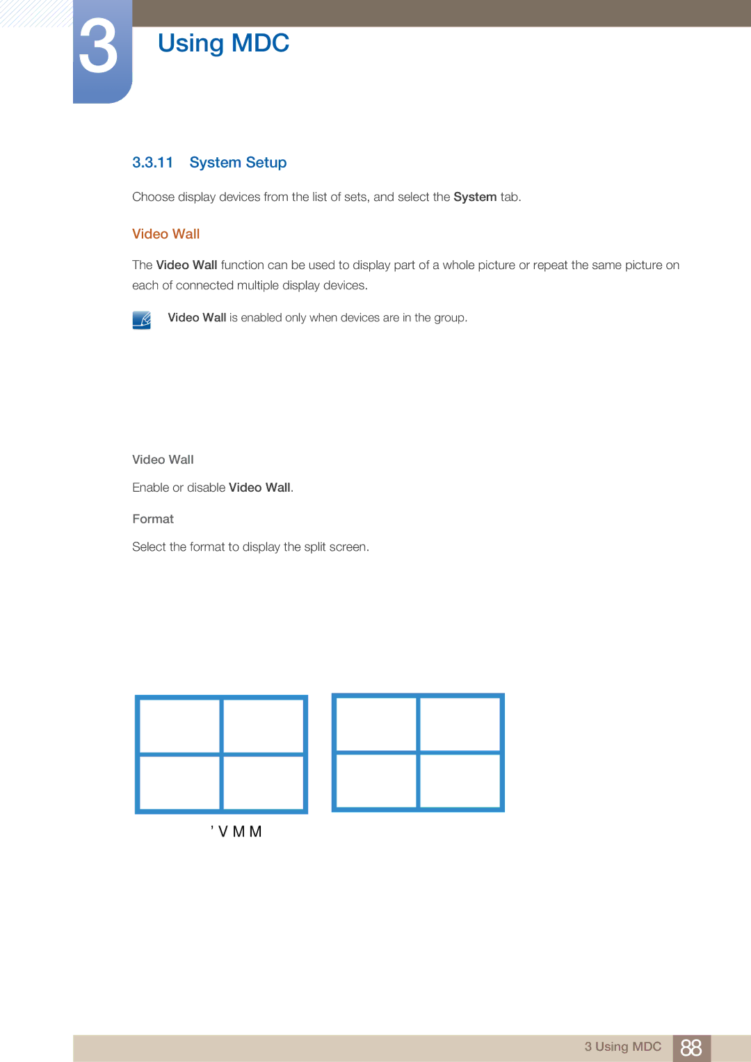 Samsung DE40C, DE55C, DE46C user manual System Setup, Video Wall, Format 