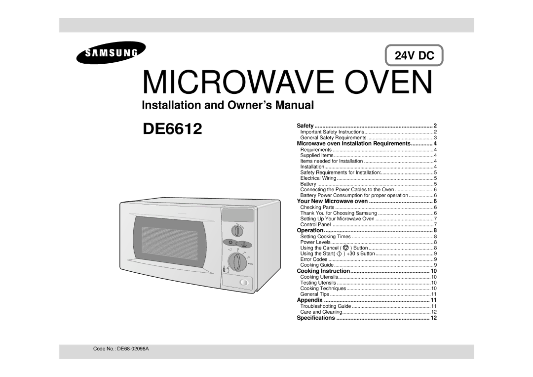 Samsung DE6612 owner manual Microwave Oven 