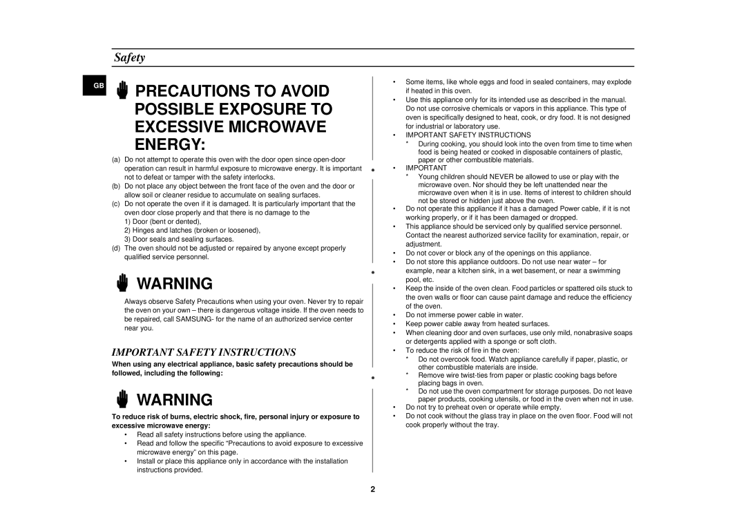 Samsung DE6612 owner manual Important Safety Instructions 