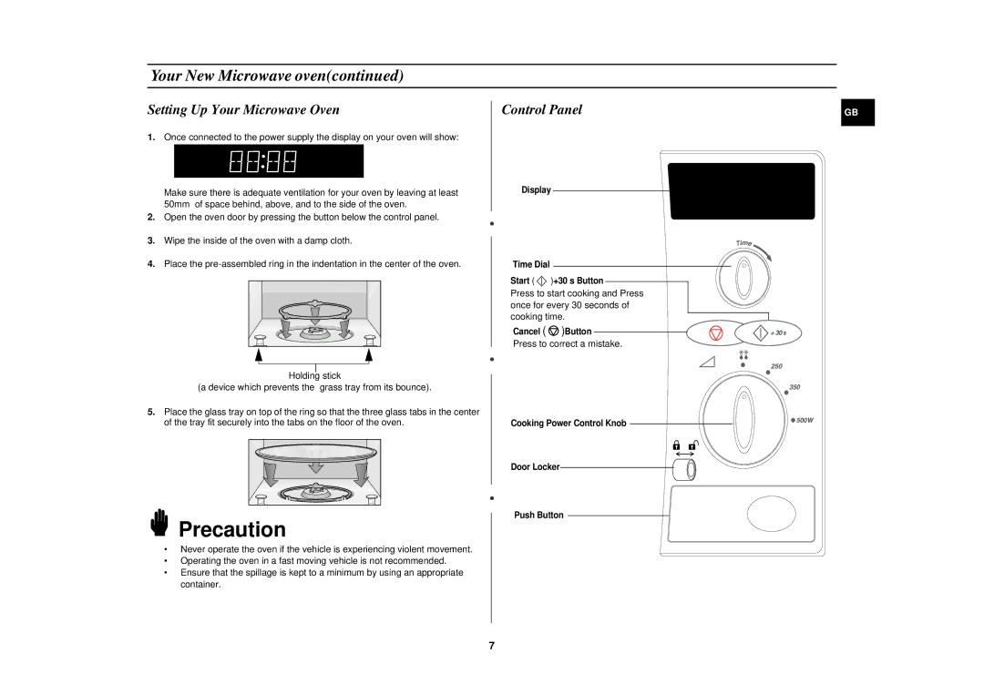 Samsung DE6612 owner manual Setting Up Your Microwave Oven, Control Panel 