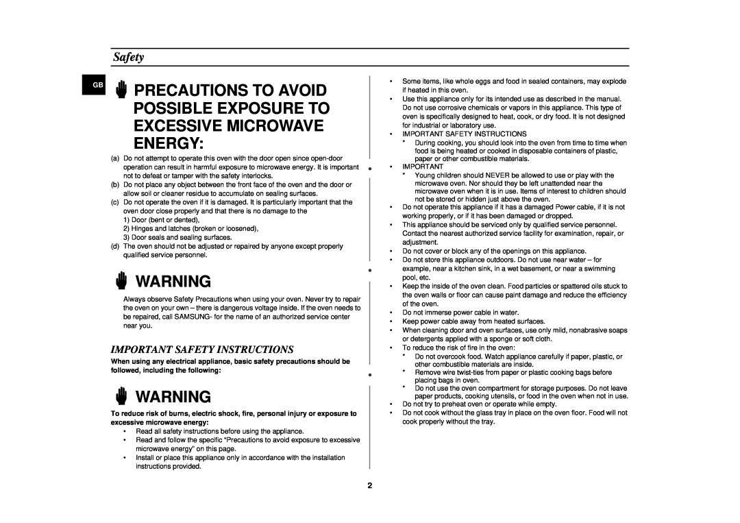 Samsung DE6612 owner manual Important Safety Instructions 