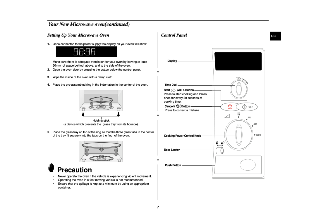 Samsung DE6612 owner manual Your New Microwave ovencontinued, Setting Up Your Microwave Oven, Control Panel, Precaution 