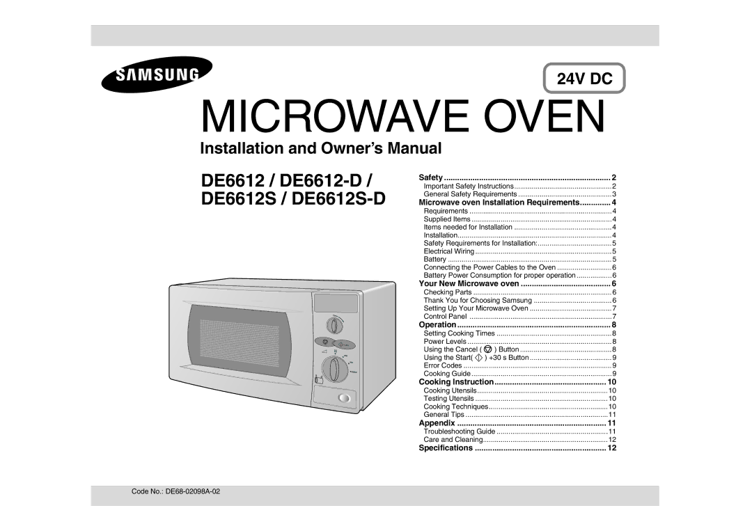 Samsung DE6612S-DB/XEG manual Microwave Oven 