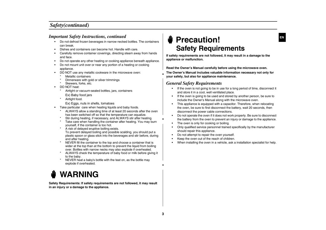 Samsung DE6612S-DB/XEG manual Important Safety Instructions, General Safety Requirements 