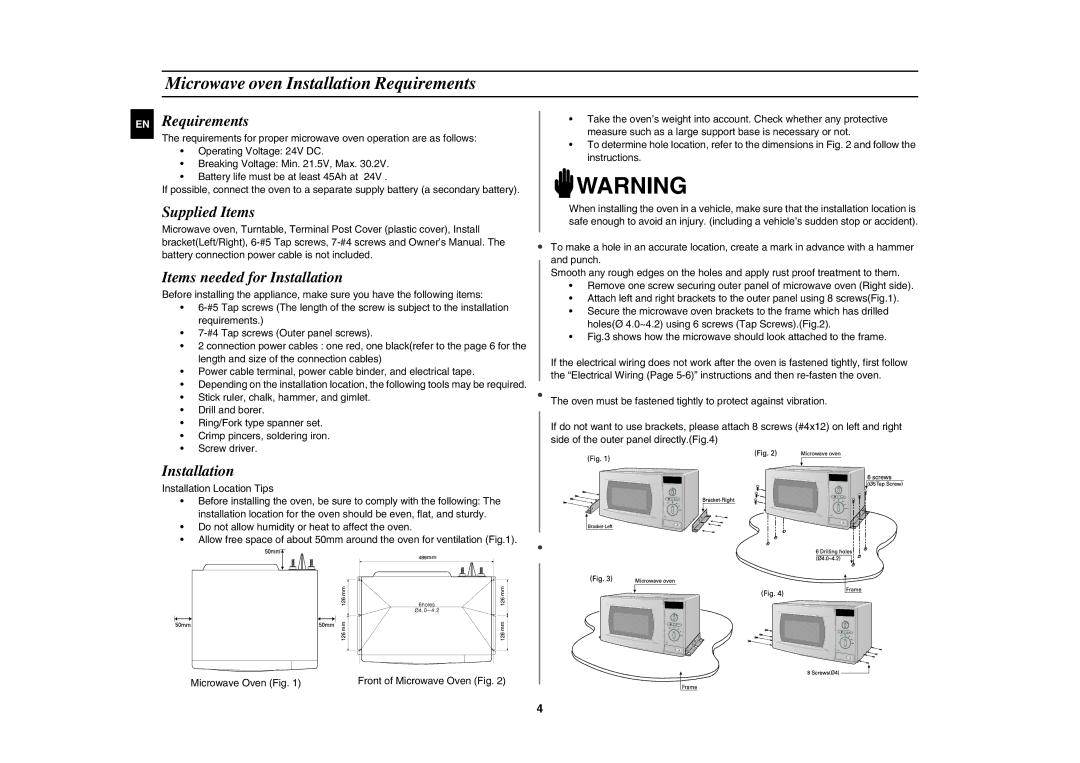 Samsung DE6612S-DB/XEG manual Microwave oven Installation Requirements, EN Requirements 