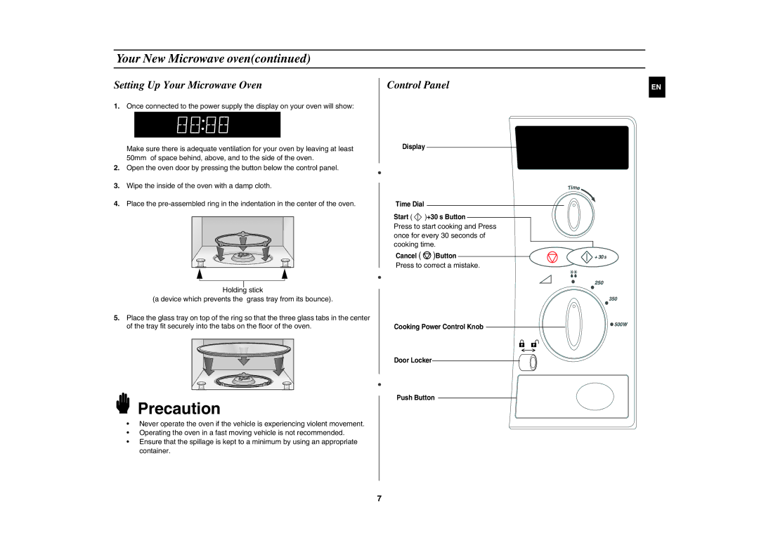 Samsung DE6612S-DB/XEG manual Setting Up Your Microwave Oven, Control Panel 