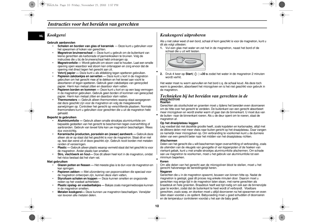 Samsung DE6612S-D/XEG manual Instructies voor het bereiden van gerechten, Kookgerei, Keukengerei uitproberen 