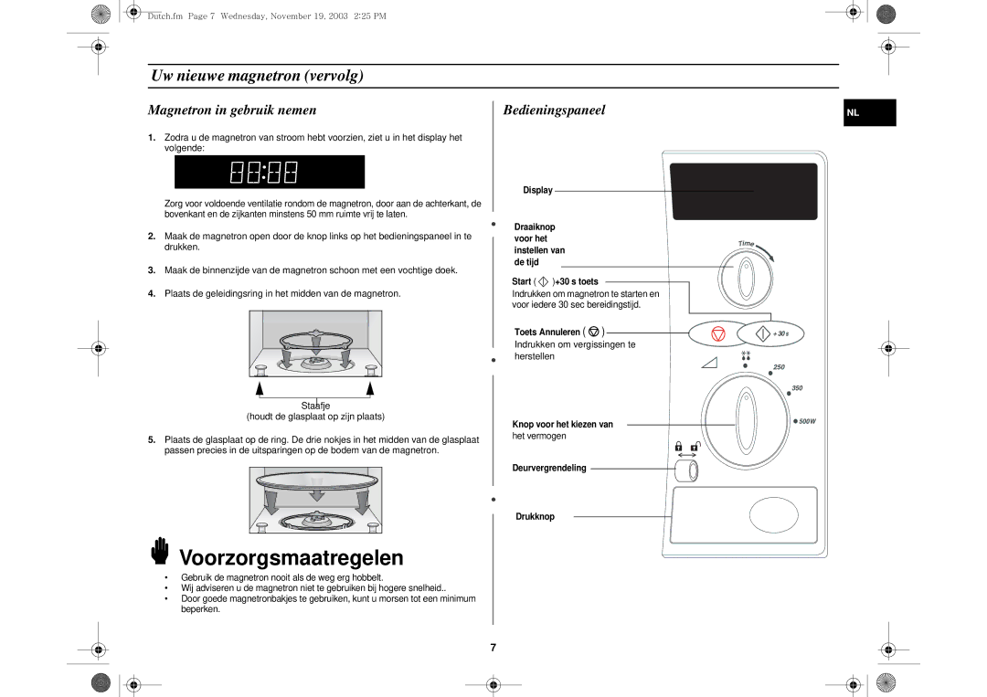 Samsung DE6612S-D/XEG manual Uw nieuwe magnetron vervolg, Magnetron in gebruik nemen, Bedieningspaneel 