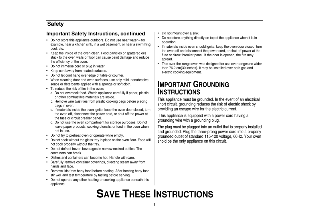 Samsung DE68-00356H-01 owner manual Important Grounding Instructions 