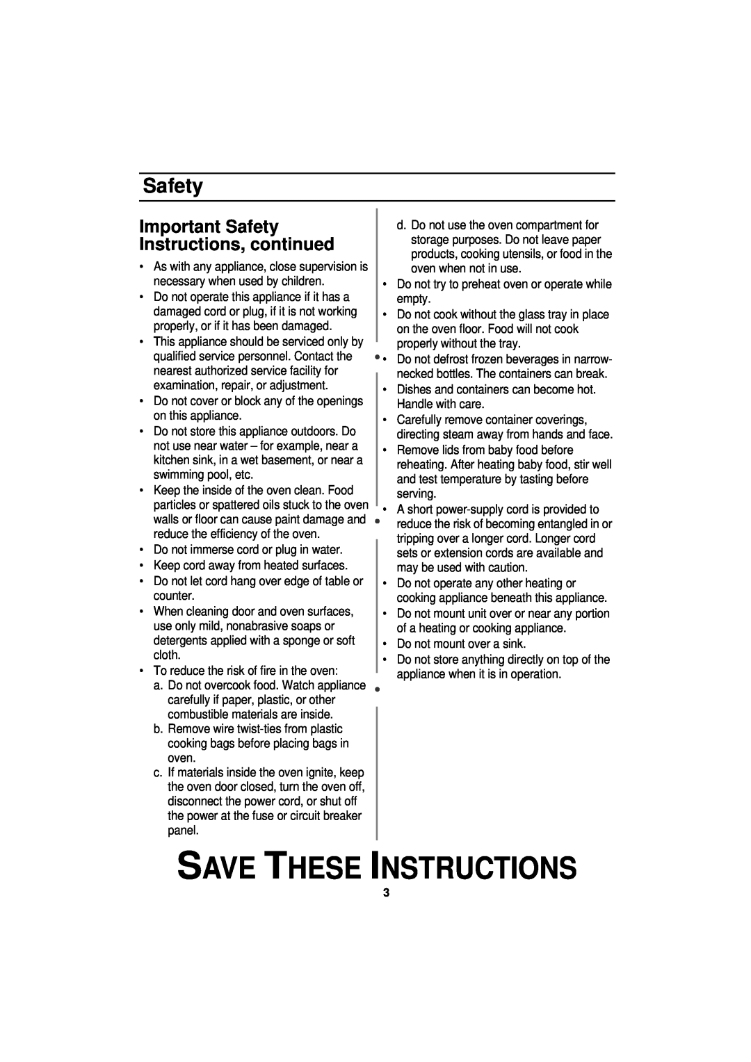 Samsung DE68-01931A-01 manual Save These Instructions, Important Safety Instructions, continued 