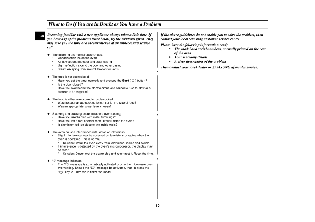 Samsung DE68-02258E technical specifications What to Do if You are in Doubt or You have a Problem 