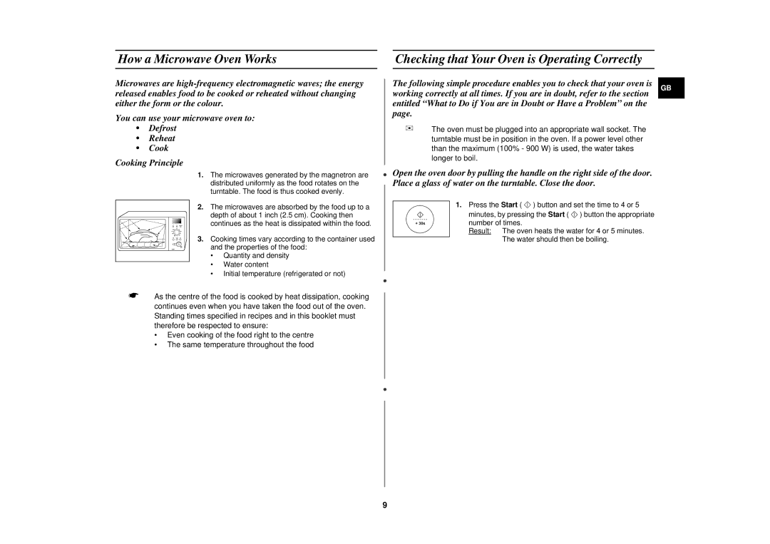 Samsung DE68-02258E technical specifications How a Microwave Oven Works, Checking that Your Oven is Operating Correctly 