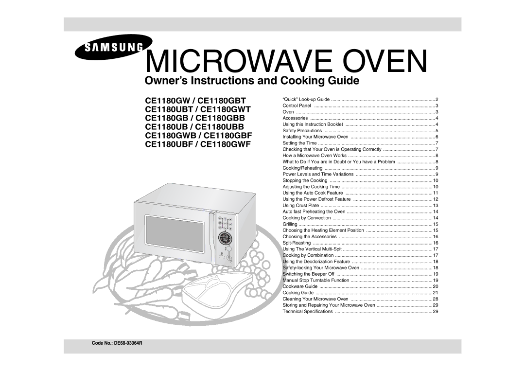 Samsung technical specifications Microwave Oven, Code No. DE68-03064R 