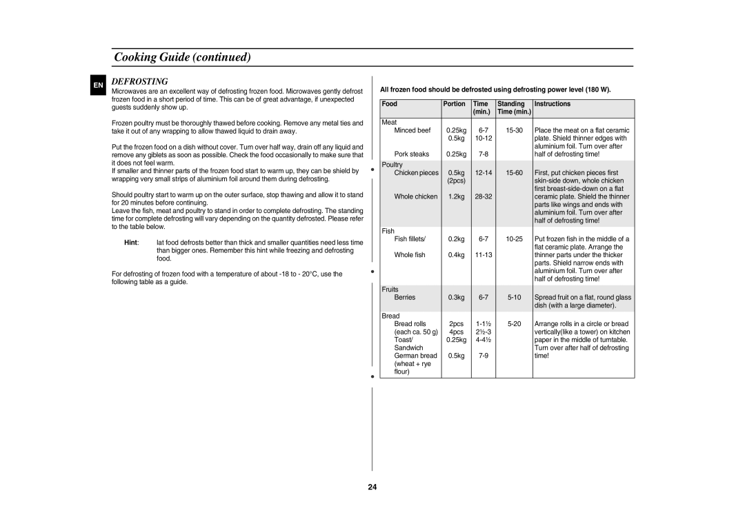 Samsung DE68-03064R technical specifications Defrosting 