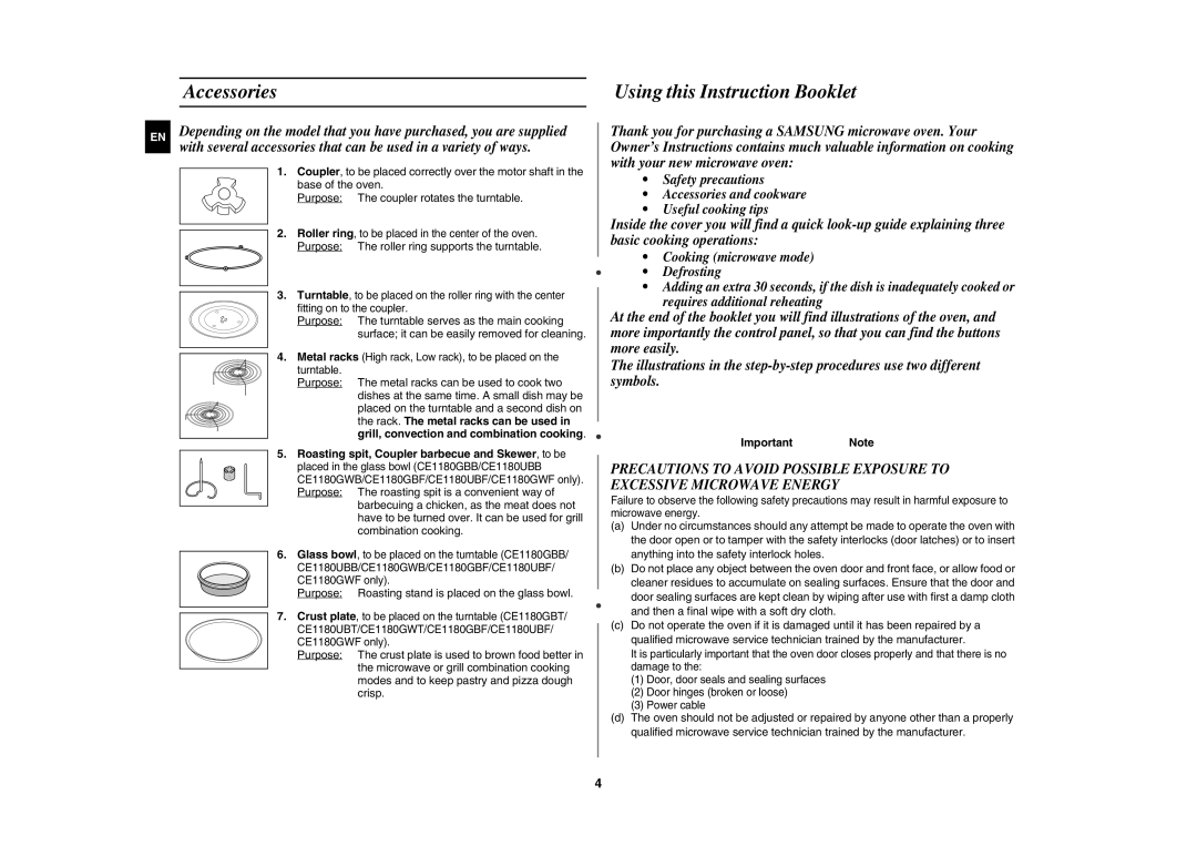 Samsung DE68-03064R Accessories, Using this Instruction Booklet, Purpose The roller ring supports the turntable 