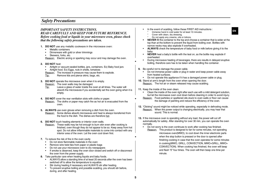 Samsung DE68-03064R technical specifications Safety Precautions, Important Safety Instructions, Do not heat 