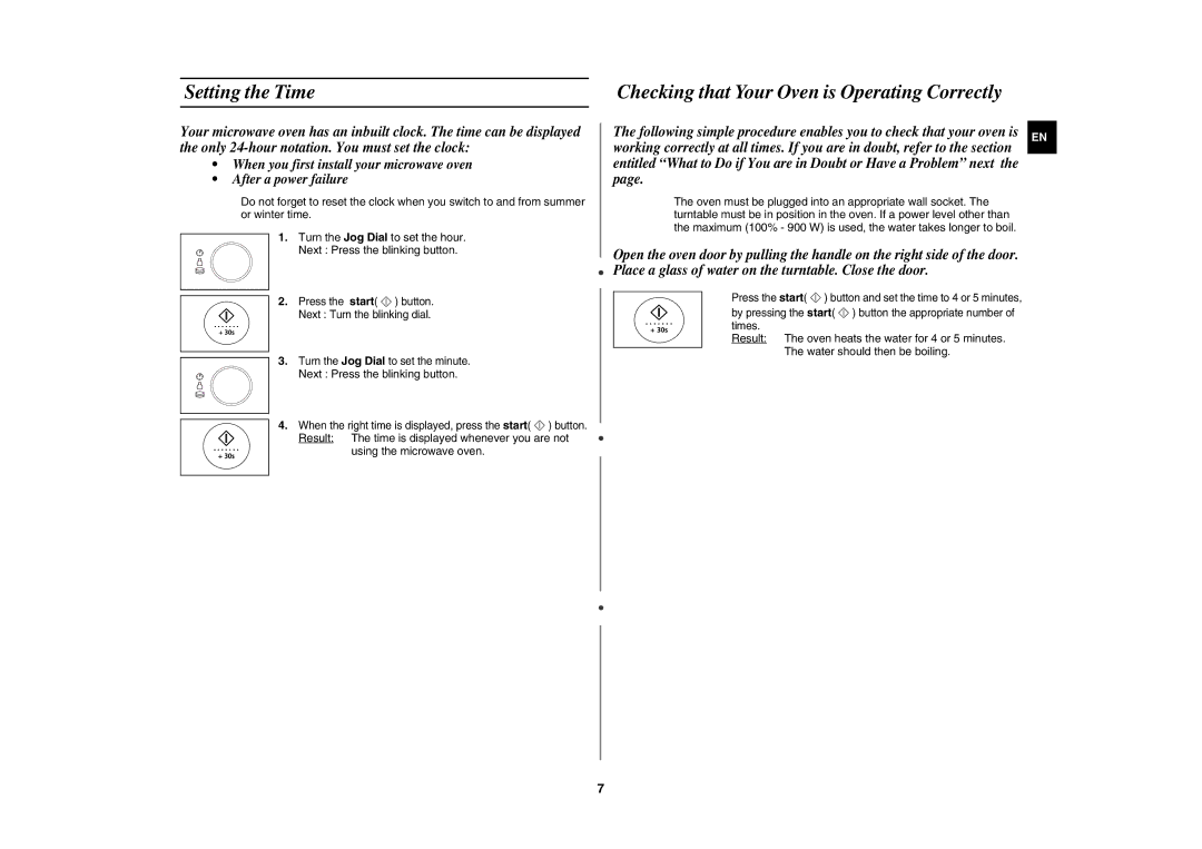 Samsung DE68-03064R technical specifications Setting the Time, Checking that Your Oven is Operating Correctly 