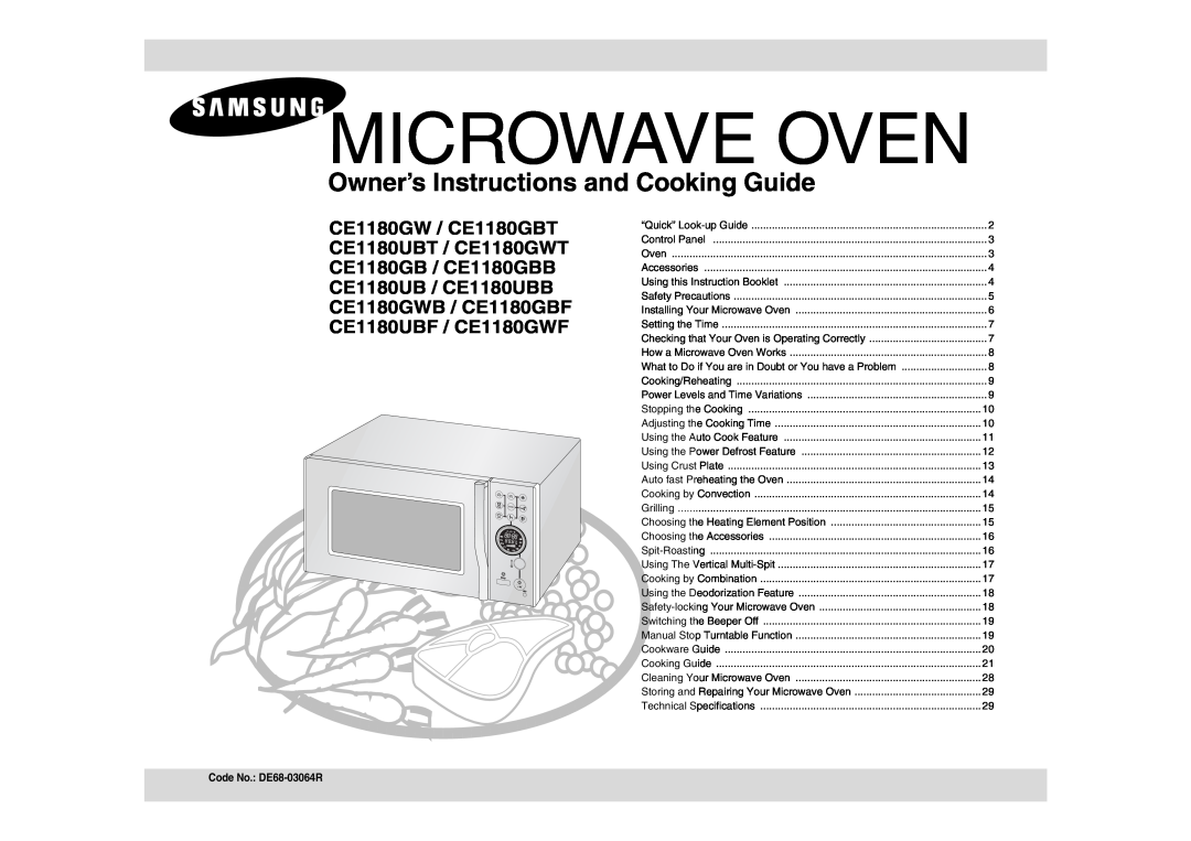 Samsung DE68-03064R technical specifications Microwave Oven, Owner’s Instructions and Cooking Guide 