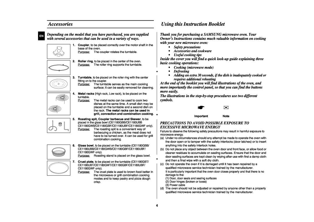 Samsung DE68-03064R technical specifications Accessories, Using this Instruction Booklet 