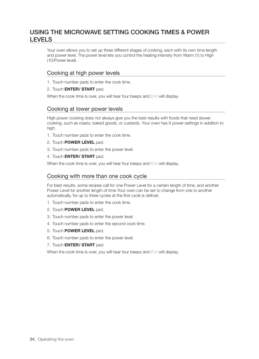 Samsung DE68-03267F-01 user manual Using the microwave setting cooking times & power levels, Cooking at high power levels 