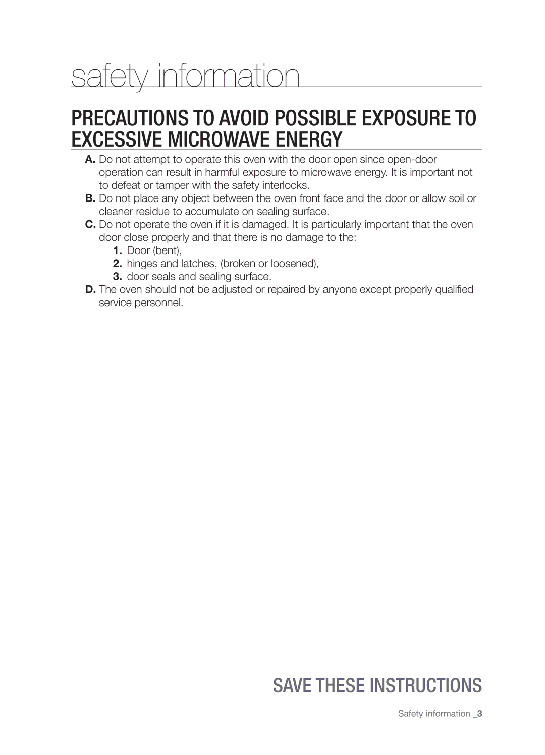 Samsung DE68-03267F-01 user manual Safety information 