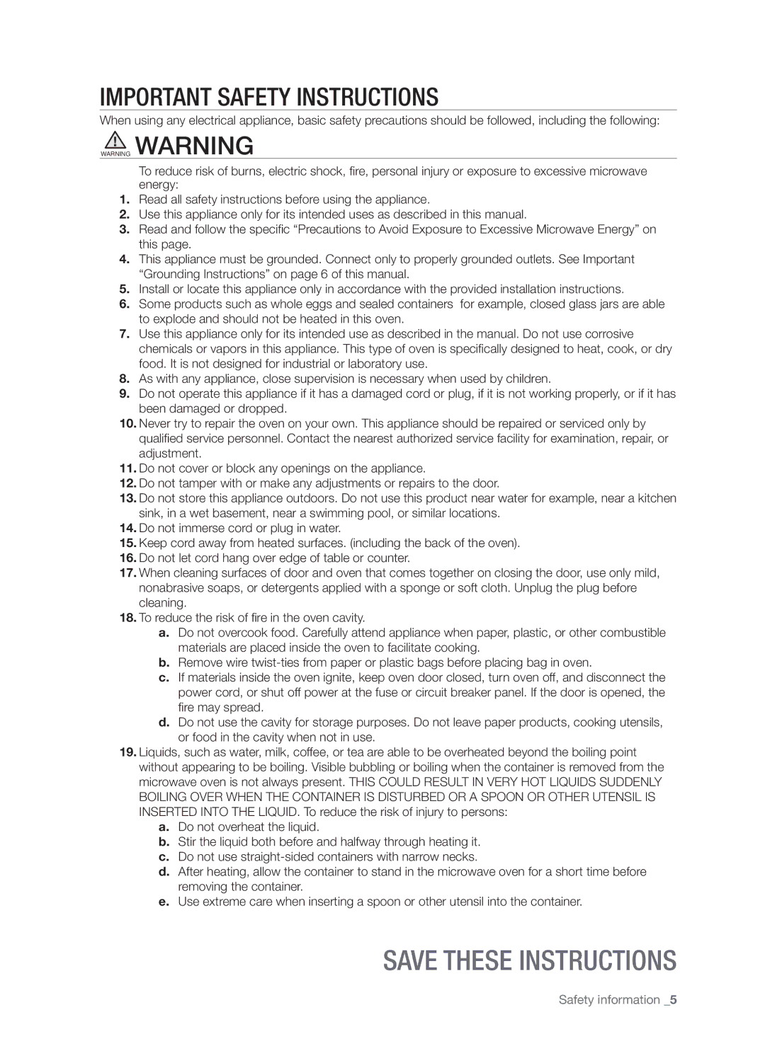 Samsung DE68-03267F-01 user manual Important Safety Instructions 