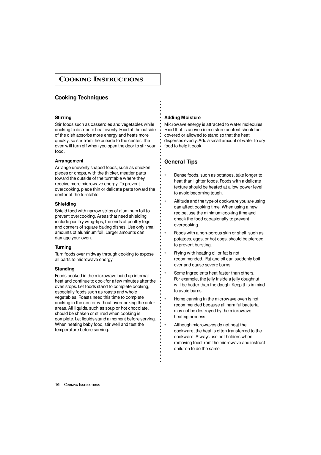 Samsung DE7711N owner manual Cooking Techniques, General Tips 