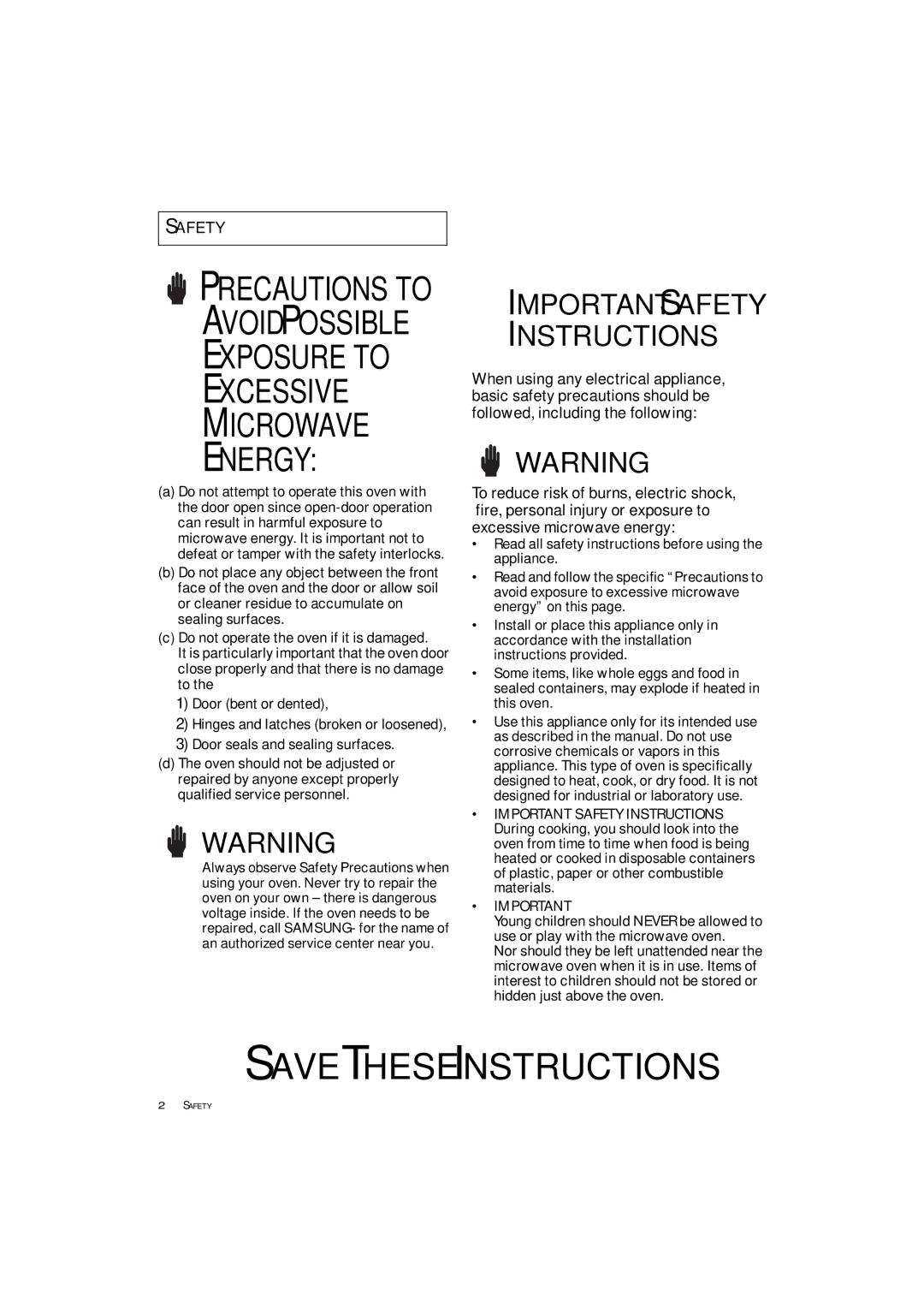 Samsung DE7711N owner manual Exposure to Excessive Microwave Energy 