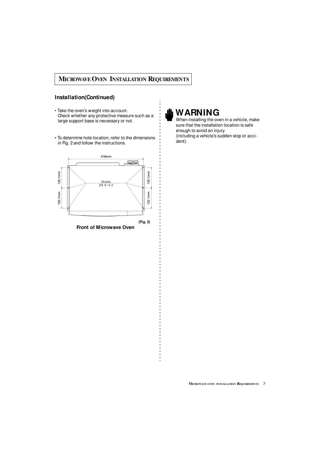 Samsung DE7711N owner manual Take the oven’s weight into account, Front of Microwave Oven 