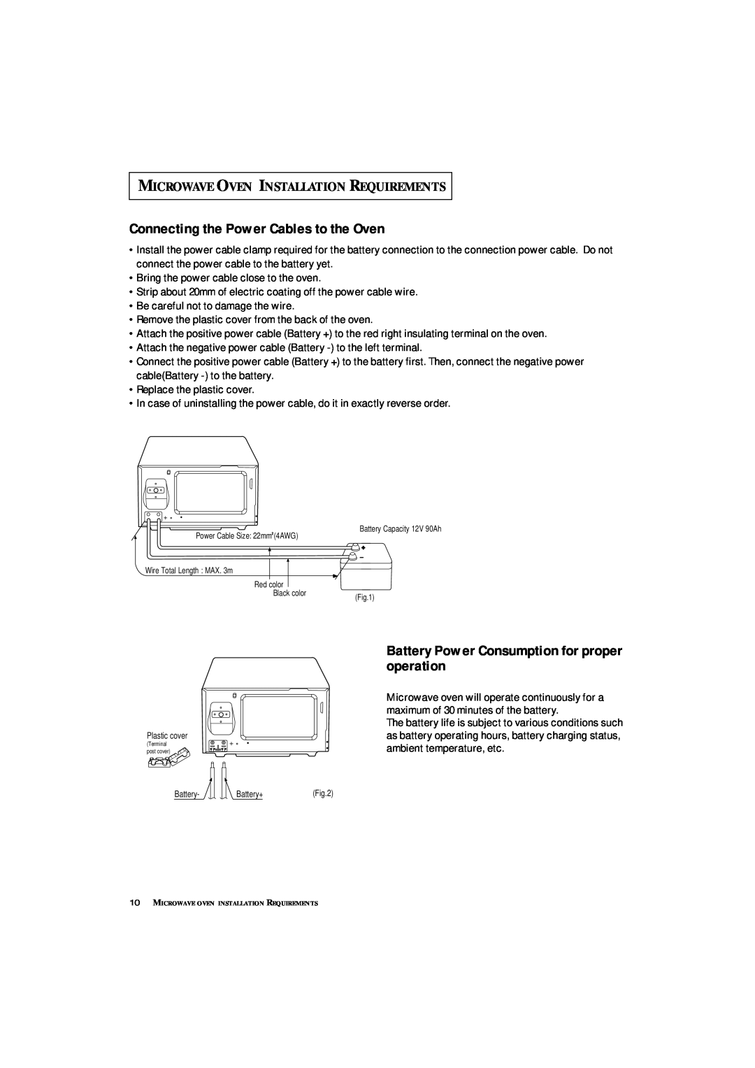 Samsung DE7711N owner manual Connecting the Power Cables to the Oven, Battery Power Consumption for proper operation 