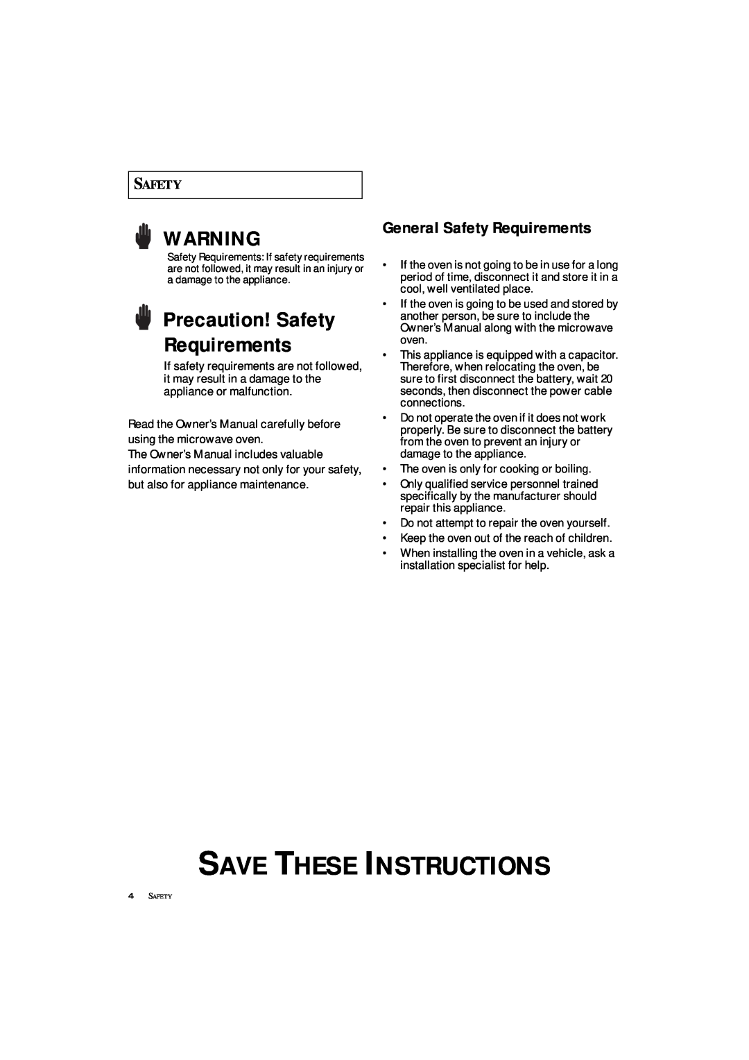 Samsung DE7711N owner manual Precaution! Safety Requirements, Save These Instructions, General Safety Requirements 
