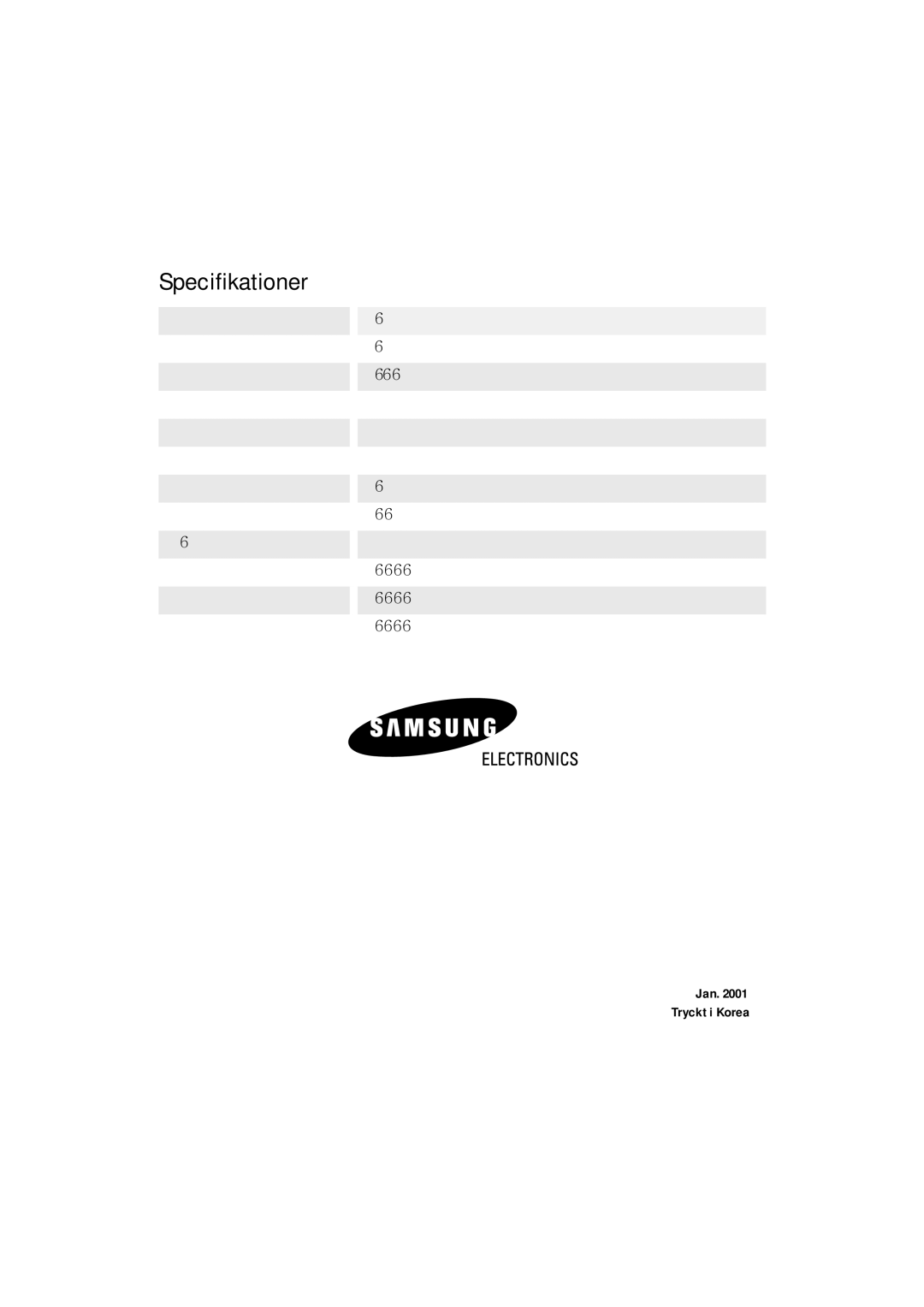 Samsung DE7711 manual Specifikationer 