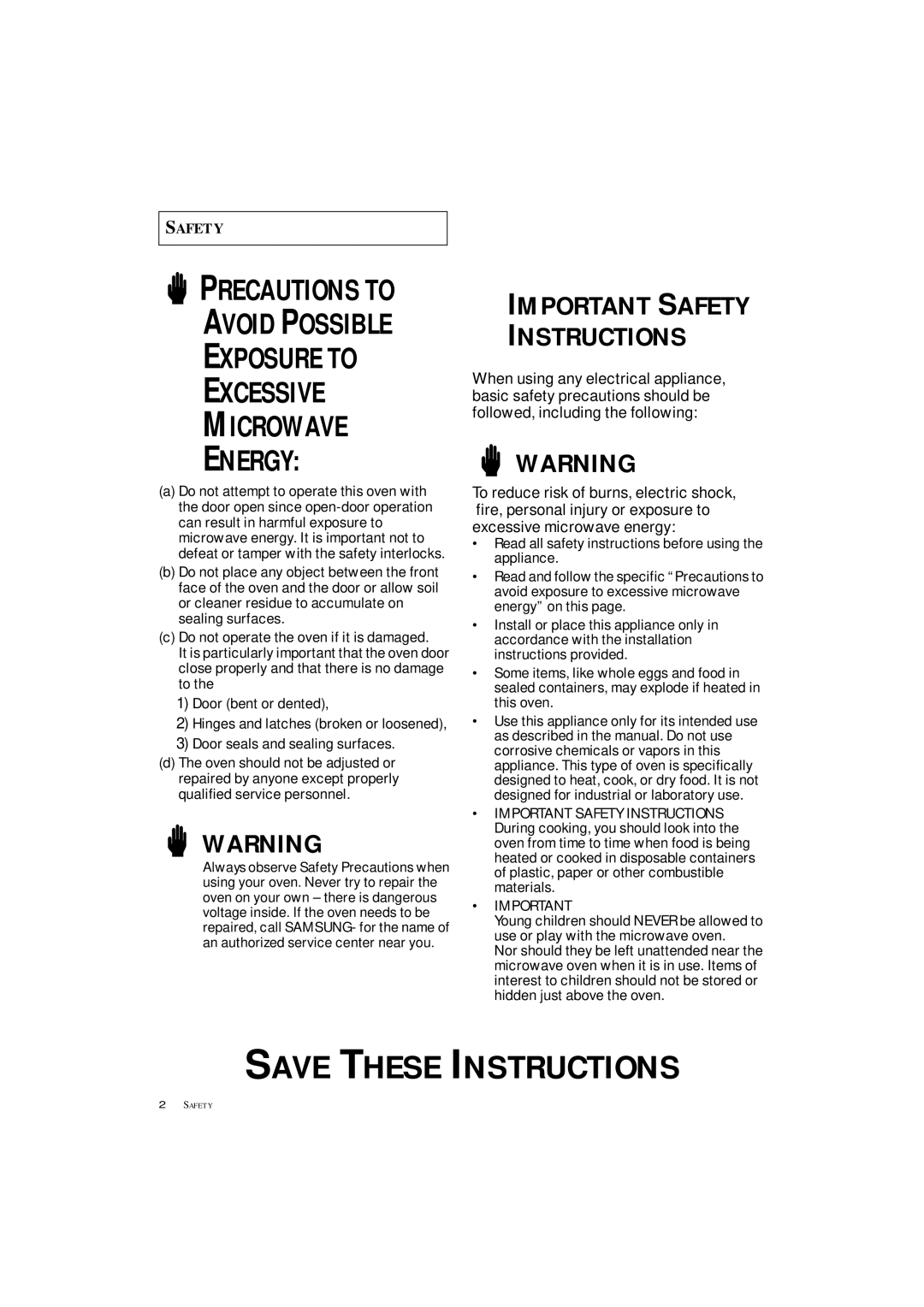 Samsung DE7711 manual Exposure to Excessive Microwave Energy 