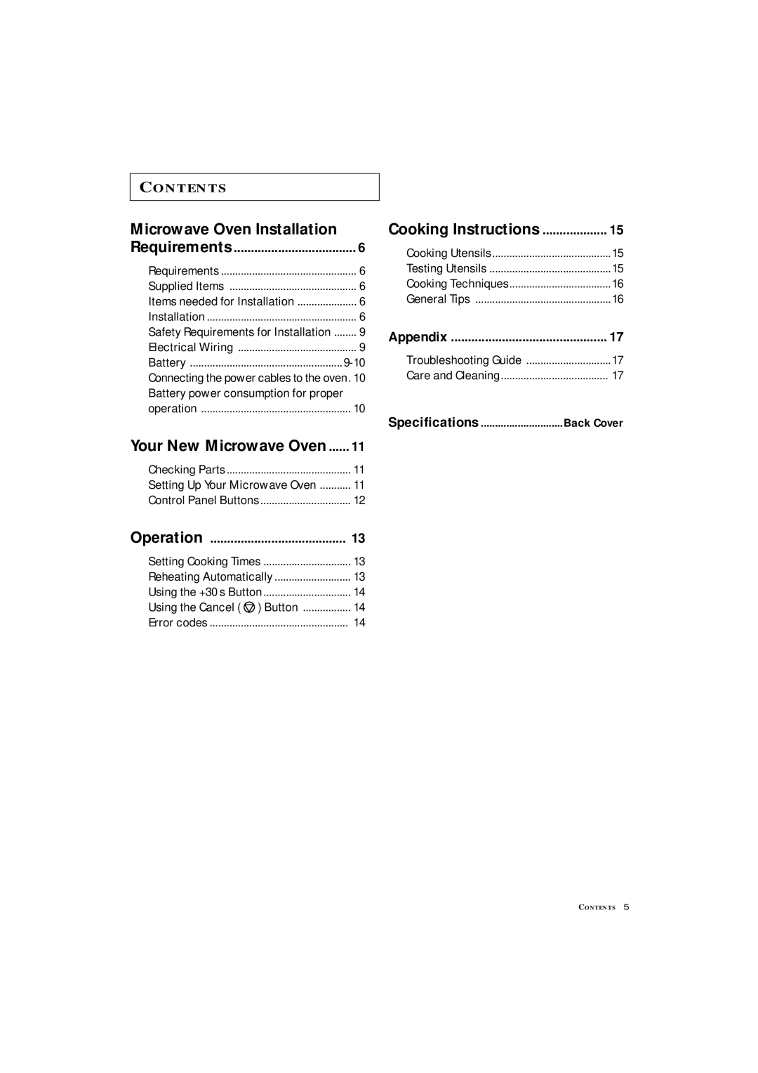 Samsung DE7711 manual Microwave Oven Installation, Cooking Instructions, Your New Microwave Oven, Back Cover 