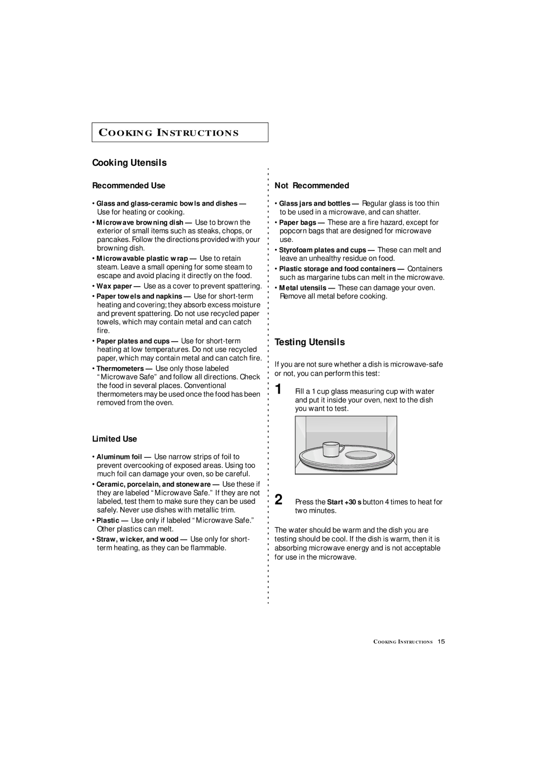 Samsung DE7711 manual Cooking Utensils, Testing Utensils, Thermometers Use only those labeled 