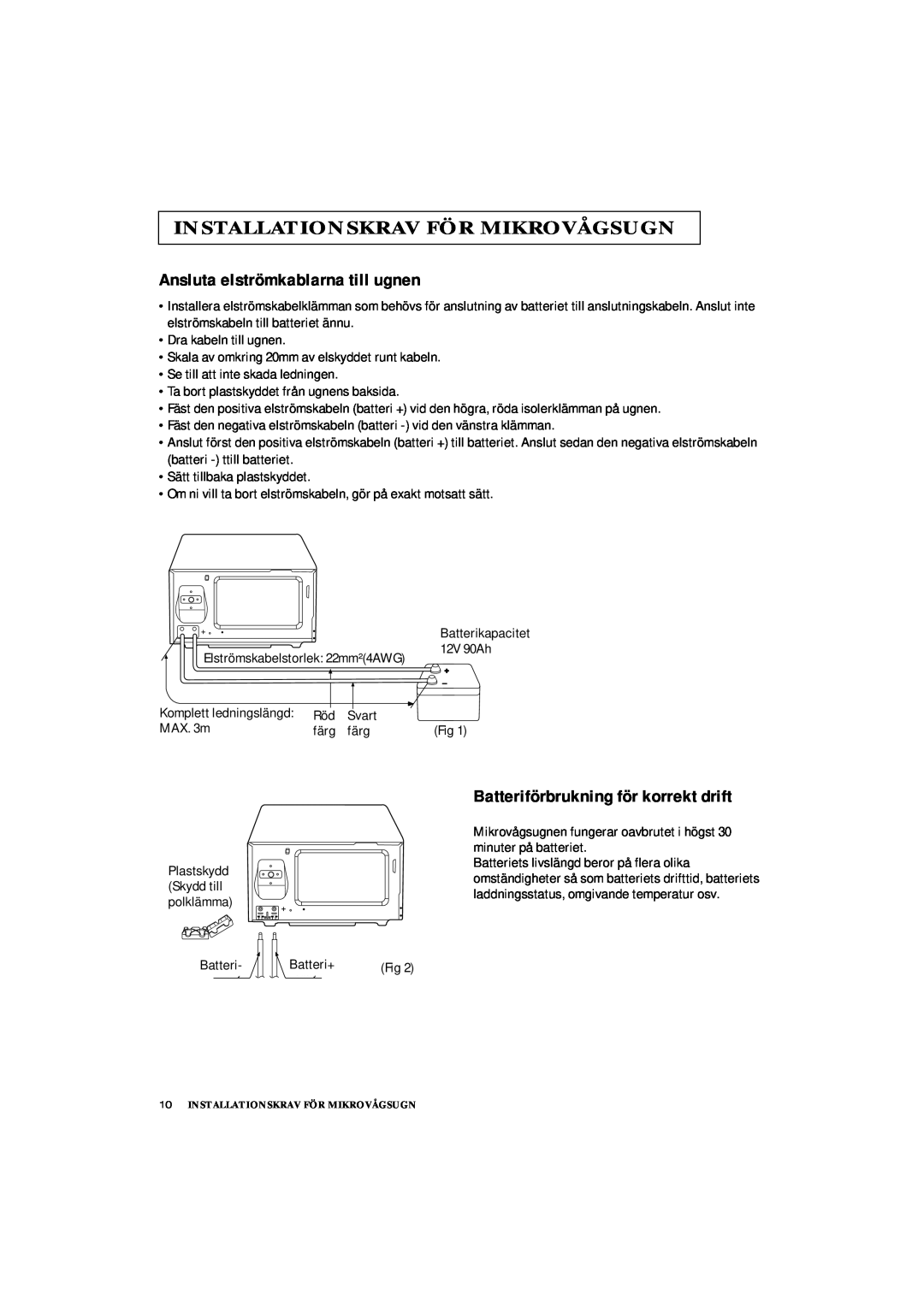 Samsung DE7711 manual Ansluta elströmkablarna till ugnen, Batteriförbrukning för korrekt drift, Batterikapacitet 