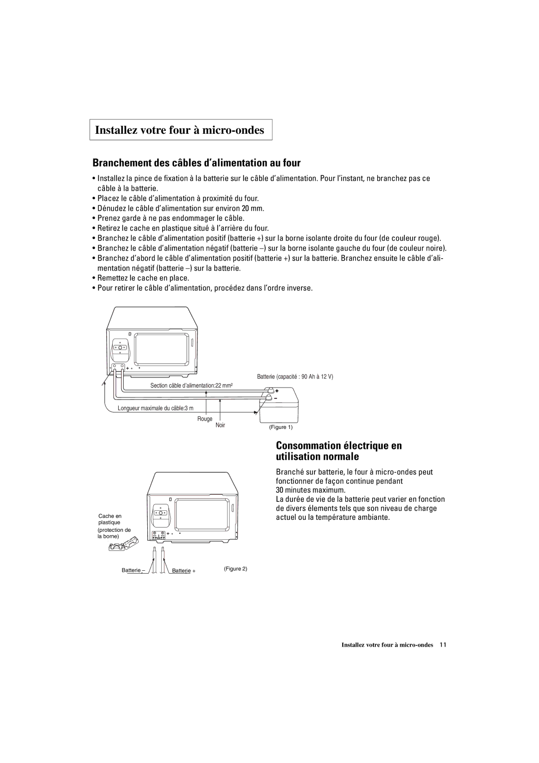 Samsung DE7711N/XEF manual Branchement des câbles d’alimentation au four, Consommation électrique en utilisation normale 