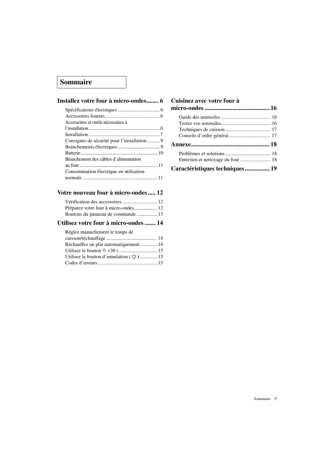 Samsung DE7711N/XEF manual Sommaire, Installez votre four à micro-ondes 