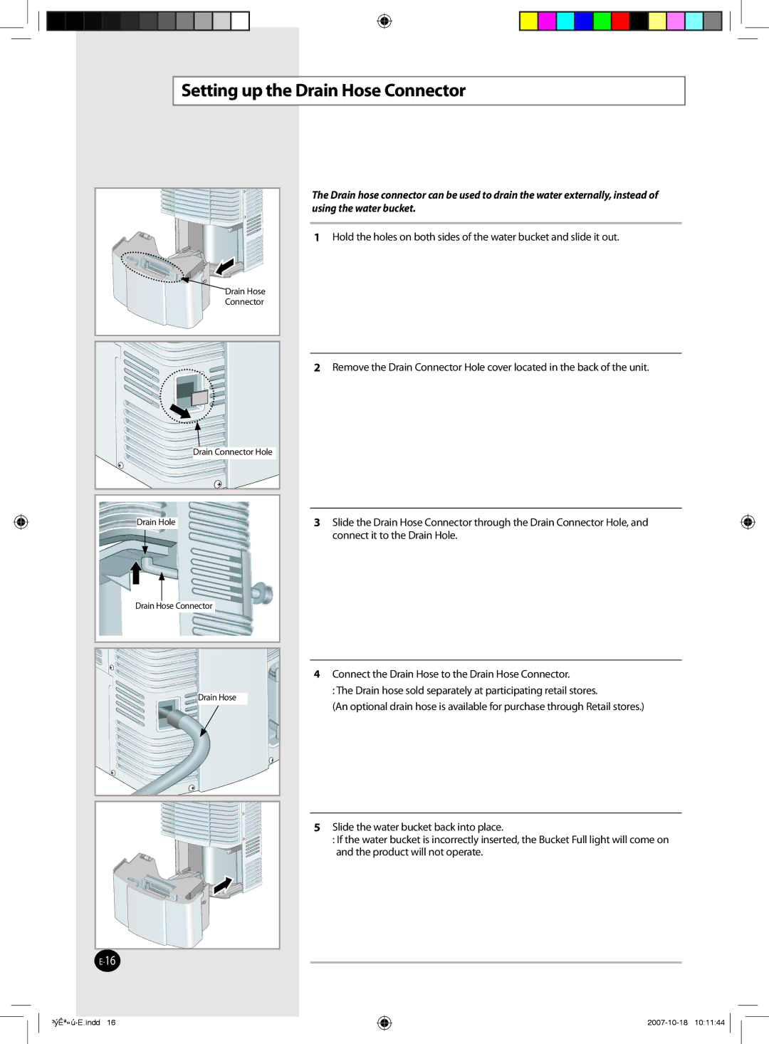 Samsung DED65EL8, DED50EL8, DED30EL8, DED40EL8, DED45EL8 technical specifications Setting up the Drain Hose Connector 